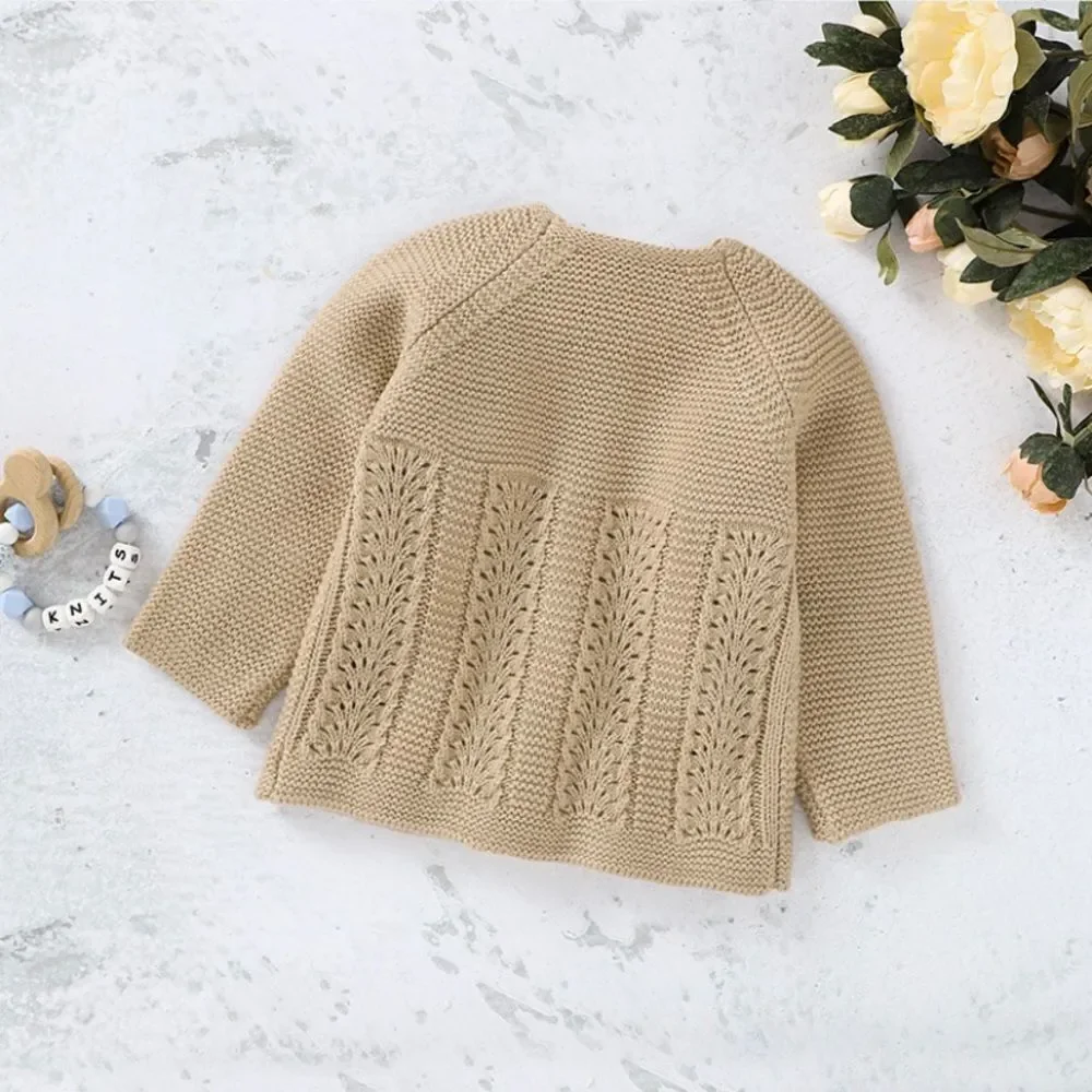 NEW Size 6-9 months, girls brown, knitted, flower, long sleeve sweater